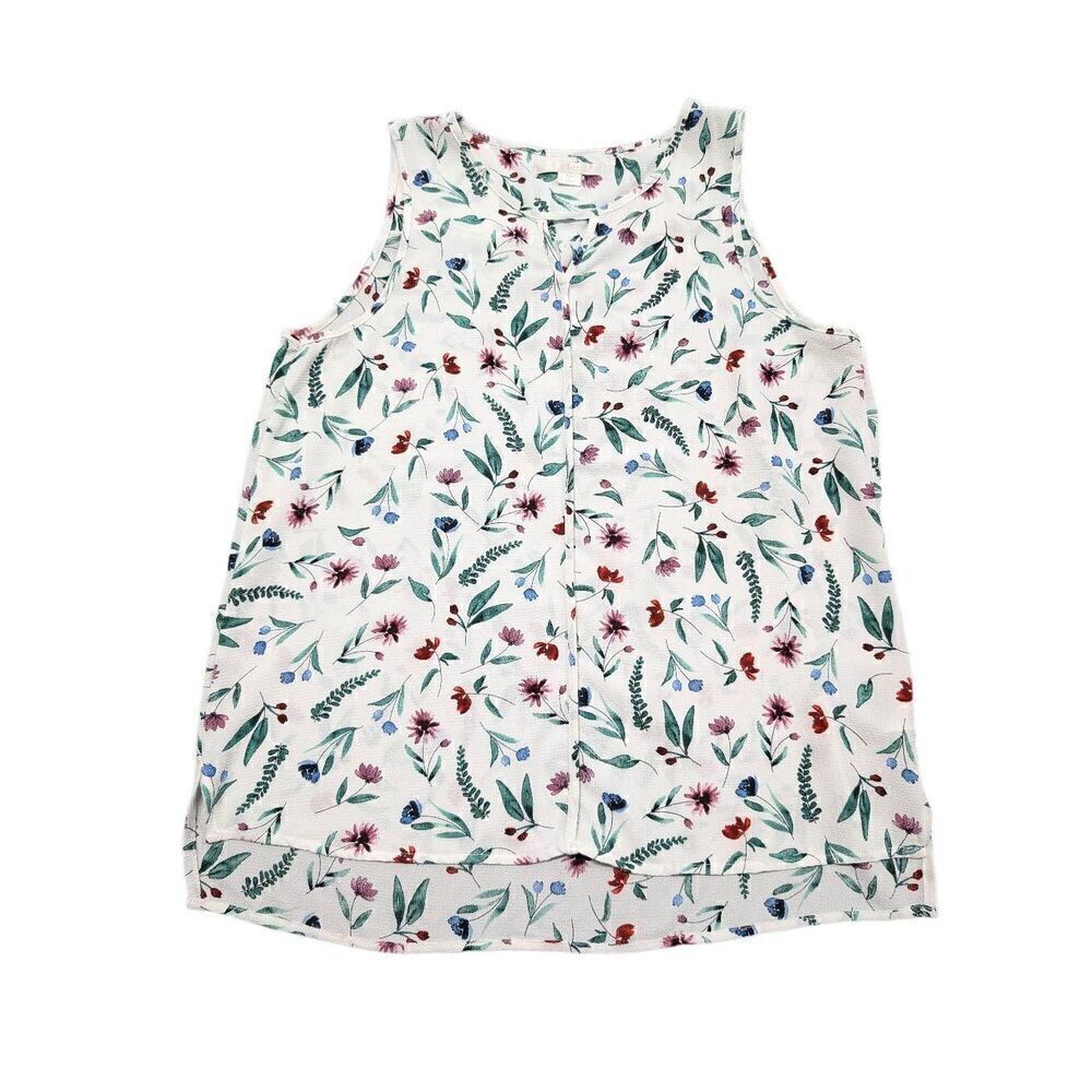 C&E Shirt White Floral Print Sleeveless Blouse Women's Large